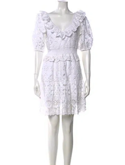 Pre-owned Place Nationale Lace Pattern Mini Dress In White