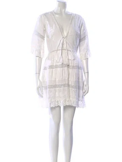 Pre-owned Place Nationale Lace Pattern Mini Dress In White