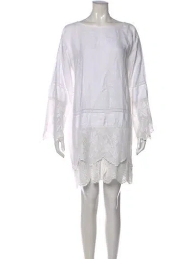 Pre-owned Place Nationale Lace Pattern Mini Dress In White