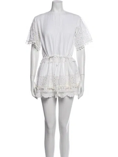 Pre-owned Place Nationale Lace Pattern Mini Dress In White