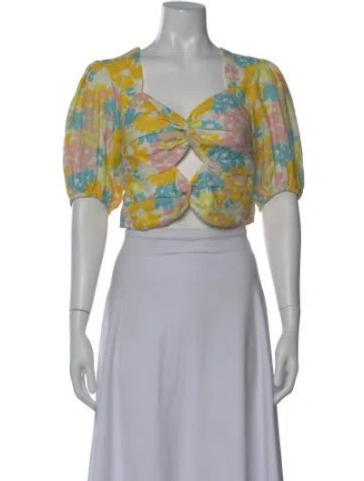 Pre-owned Place Nationale Linen Floral Print Crop Top In Multi
