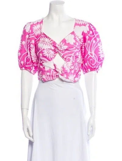Pre-owned Place Nationale Linen Floral Print Crop Top In Pink