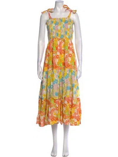 Pre-owned Place Nationale Linen Long Dress In Yellow