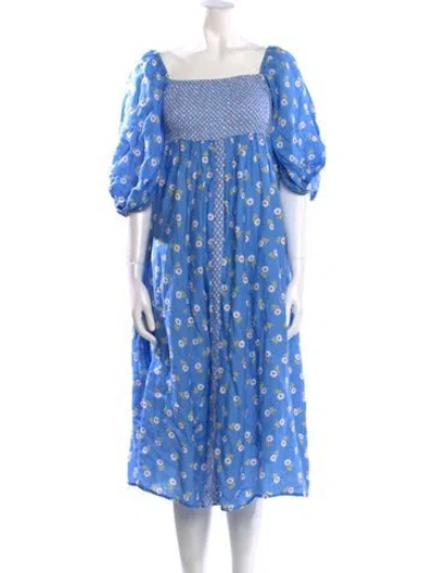 Pre-owned Place Nationale Linen Midi Length Dress W/ Tags In Blue