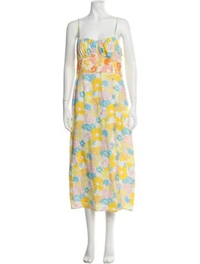 Pre-owned Place Nationale Linen Midi Length Dress In Yellow