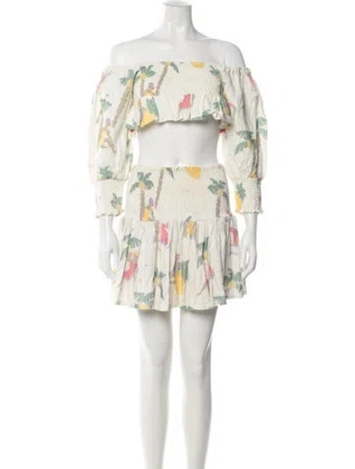 Pre-owned Place Nationale Linen Printed Skirt Set In Neutrals