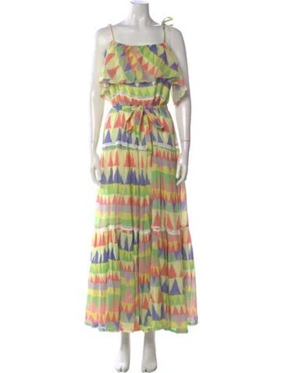 Pre-owned Place Nationale Printed Long Dress In Yellow