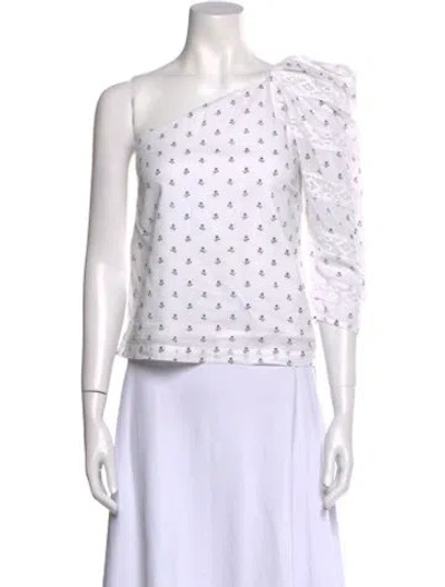 Pre-owned Place Nationale Printed One-shoulder Crop Top In White