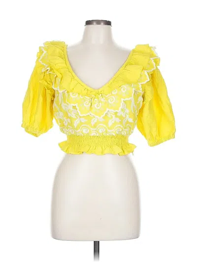 Pre-owned Place Nationale Short Sleeve Blouse In Yellow