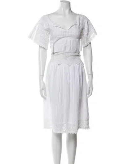 Pre-owned Place Nationale Square Neckline Knee-length Dress In White