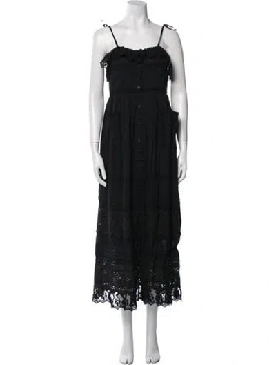 Pre-owned Place Nationale Square Neckline Long Dress W/ Tags In Black
