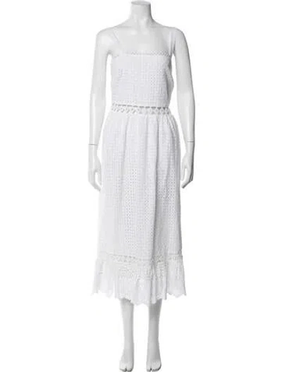 Pre-owned Place Nationale Square Neckline Long Dress In White
