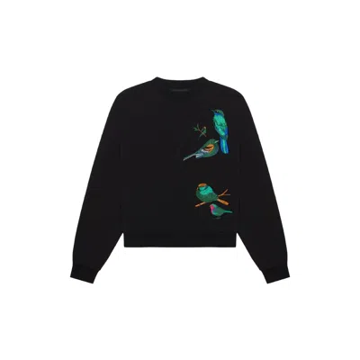 Place Of Elms Black Northern Birds Embroidered Fleece
