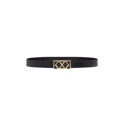 Place Of Elms Men's Black Double Diamond Reversible Leather Belt In Gold