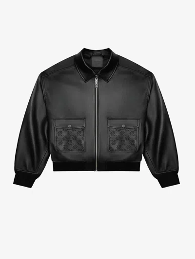 Place Of Elms Monolink-debossed Leather Jacket In Black