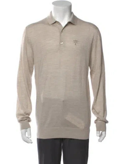 Pre-owned Place Of Elms Wool Mock Neck Polo Sweater In Neutral