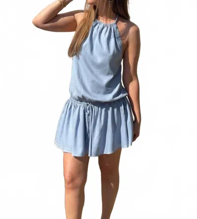Place Showroom Ashlyn Halter Drop Waist Mini Dress In Slate Blue