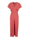 Plain Abito Maniche Corte Medi Scollo A V In Pink