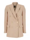 Plain Beige Double-breasted Jacket With Classic Lapels