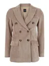 Plain Beige Double-breasted Jacket With Peak Revers In Courduroy In Pink
