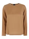 Plain Beige Long Sleeves Blouse In Beige