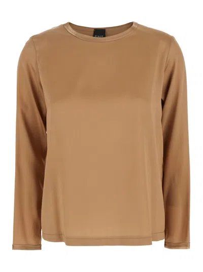 Plain Beige Long Sleeves Blouse In Silk Woman