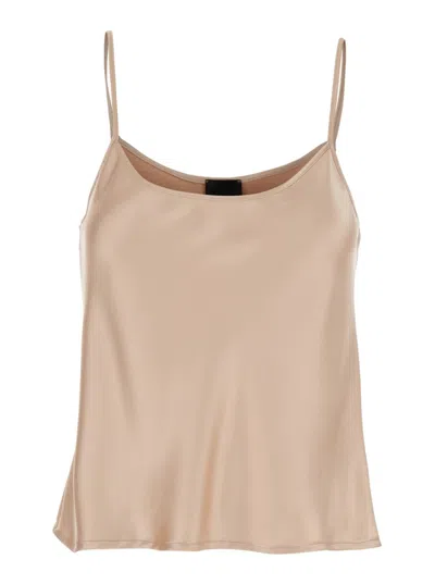 Plain Beige Top With Spaghetti Straps In Satin In Neutrals