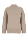 Plain Beige Turtleneck Sweater With Dropped Shoulder In Cashmere Woman In Neutral