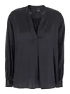 Plain Black Blouse With V Neck And Buttoned Cuffs
