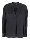 Plain Black Blouse With V Neck And Buttoned Cuffs In Black
