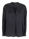 Plain Black Blouse With V Neck And Buttoned Cuffs