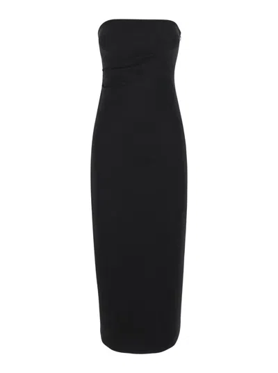 Plain Black Bustier Dress With Slit In Tech Fabric Woman