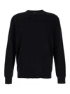Plain Black Crewneck Sweater With Ribbed Trims In Wool Man In Black