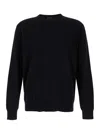 Plain Black Crewneck Sweater With Ribbed Trims In Wool Man In Black