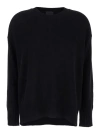 Plain Black Crewneck Sweater In Cashmere Woman In Black