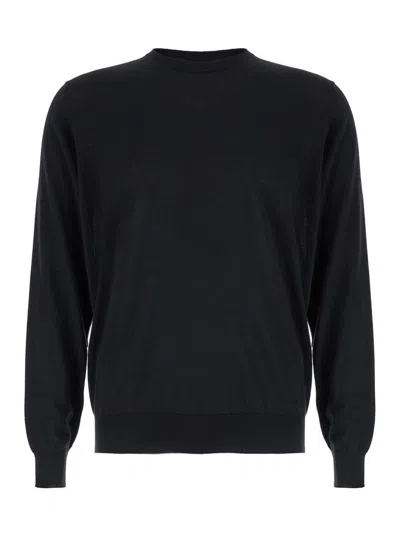 Plain Black Crewneck Sweater In Wool And Cashmere Man