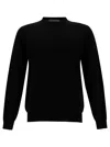 Plain Black Crewneck Sweater With Ribbed Trims In Wool Man In Black