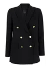 Plain Black Double-breasted Jacket With Golden Buttons In Cady Woman