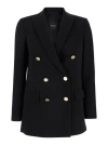 Plain Black Double-breasted Jacket With Golden Buttons In Cady Woman In Black