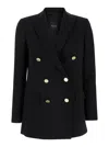 Plain Black Double-breasted Jacket With Golden Buttons In Cady Woman In Black