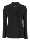 Plain Black Double-breasted Jacket With Peak Revers In Fabric Woman In Black