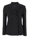 Plain Black Double-breasted Jacket With Peak Revers In Fabric Woman In Black