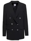 PLAIN BLACK DOUBLE-BREASTED JACKET WITH PEAKED REVERS AND TONAL BUTTONS IN STRETCH FABRIC WOMAN
