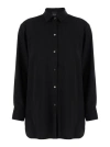 PLAIN BLACK MAXI SHIRT WITH BUTTONS IN TECHNO FABRIC