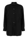 Plain Black Maxi Shirt With Buttons In Techno Fabric Woman In Black