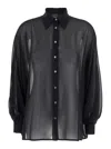 Plain Black Oversize Blouse With Classic Collar And See-through Design