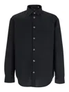 Plain Black Shirt With Classic Collar In Virgin Wool Blend Man In Black