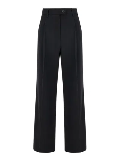 PLAIN BLACK STRAIGHT PANTS WITH PENCES IN FABRIC WOMAN