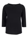 Plain Black T-shirt With Round Neck And Three-quarter Sleeves