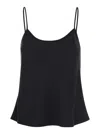 Plain Black Top With Spaghetti Straps In Satin Woman In Blue